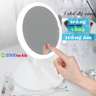 Gương Trang Điểm Để Bàn Tích Hợp Đèn LED Tích Điện 2000mAh Với 3 Chế Độ Sáng Và Tăng Giảm Được Độ Sáng