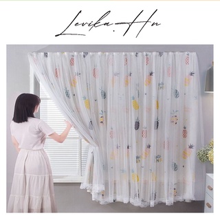 Rèm cửa dán tường Levika.hn Trắng quả dứa quả ngũ sắc không cần khoan đục, màu sắc nhã nhặn
