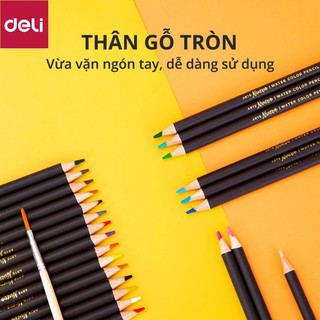 Bút chì màu nước cao cấp Deli 24 - 36 - 48 màu/ hộp kèm bút lông - 6518/6519/6520 [Deli]