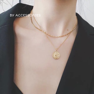 Dây chuyền 2 tầng xích chữ nhật đồng xu không gỉ WN200604