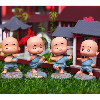Bộ 04 chú tiểu áo xanh - mẫu lò xo đứng múa võ 8cm