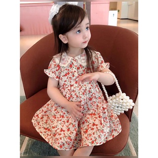 váy hoa đỏ cổ ren trắng bé gái