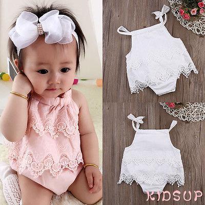 Bộ Áo Liền Quần Phối Ren Xinh Xắn Cho Bé Gái