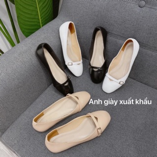 GB27 - Giày bệt mũi vuông da lì khuy cạnh đế cao su dẻo cực xinh ( ảnh thật kèm video )