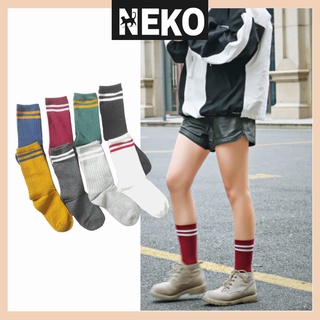 Vớ nhún gân hai sọc, tất cổ cao bắp chân kéo chùn thun gân NEKO