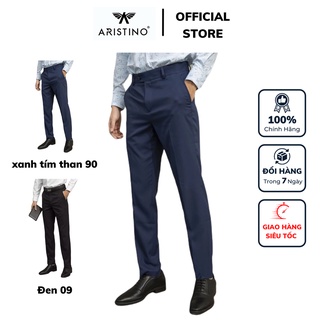 Quần tây công sở nam Aristino ATR04309 quần âu dáng regular fit chất liệu polyester cao cấp mềm mại màu đen và xanh than
