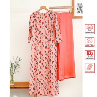 Áo Dài FOR HER Hồng Hoa Đỏ Cam AD01622