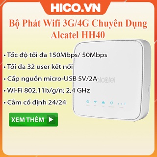 Bộ Phát Wifi 3G/4G Alcatel HH40 – Tốc độ 150Mbps – Cổng micro-USB 5V/2A Dùng Được Sạc Dự Phòng – Hỗ Trợ Kết Nối 32 User