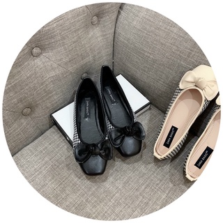 Giày Bệt Nữ ♥️FREESHIP♥️ Giày Búp Bê Kẻ Đính Nơ Đế Dẻo Da Mềm Siêu Xinh LM 69