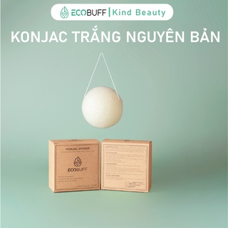 Bọt biển rửa mặt Ecobuff Konjac Sponge TRẮNG NGUYÊN BẢN miếng mút bông nở xốp sạch dịu nhẹ thân thiện môi trường