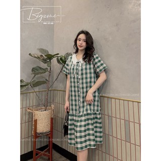 Váy đầm bầu caro xanh dáng babydoll dễ thương 45-70kg