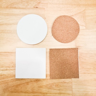 Lót ly gốm trắng hình tròn &amp; hình vuông 10x10cm (DIY, tự vẽ màu. có chống trượt)