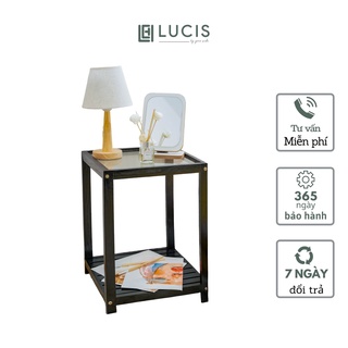 Kệ đầu giường 2 tầng mặt kính LUCIS màu đen để đồ phòng ngủ