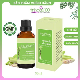 Tinh dầu sả chanh Tinh Dầu 100, nguyên chất 100% hương thơm thư giãn, đuổi muỗi chai 50ml