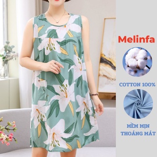 Váy ngủ ba lỗ nữ, đầm ngủ ba lỗ họa tiết nhiệt đới chất vải cotton lanh thoáng mát nhiều màu mã VAV0177