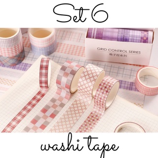 Set 6 Băng Keo Giấy Washi Tape Dán Trang Trí Nhiều Size Caro GingHam Kẻ Sọc Grid Control