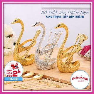 Bộ dĩa thìa thiên nga mạ vàng, mạ bạc sang chảnh quý tộc 01508