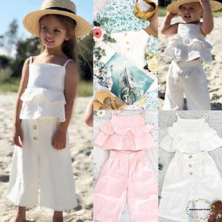 Set áo thun ngắn tay cổ tròn + quần dài có dây đeo thời trang cho bé trai gái