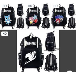 Balo 2 Vạch Kẻ Trắng in hình FAIRY TAIL anime chibi cặp sách đi học thời trang