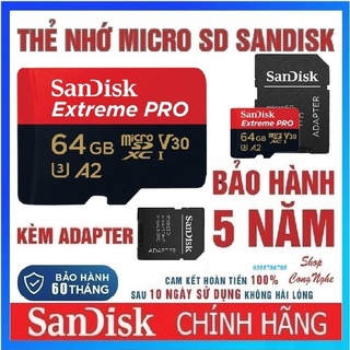 Thẻ nhớ MicroSD Sandisk 32G 64G Extreme Pro tốc độ cao 4K cho camera, flycam