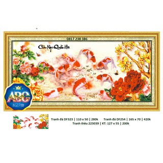 Tranh thêu chữ thập cửu ngư quần hội DLH223039 (127 x 55 cm), 223217 (115 x 50 cm)