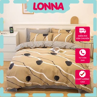 bộ chăn ga gối cotton living nhập khẩu lonaabedding họa tiết dải lụa tròn sang trọng ( full size)