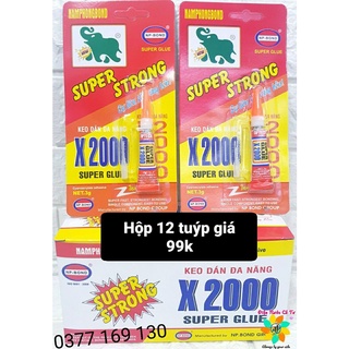 Hộp 12 tuýp Keo Siêu Dính Dán Đa Năng Trên Mọi Vật Liệu Super Glue X2000 3gam