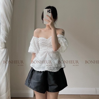 Áo trễ vai dúm ngực tay bồng siêu tôn dáng chất voan tơ cao cấp sang chảnh phong cách tiểu thư quý tộc Megan Top
