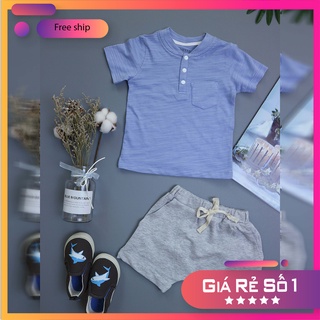 Đồ bộ trẻ em, bộ quần áo bé trai màu xanh tím chất cotton cao cấp cho bé
