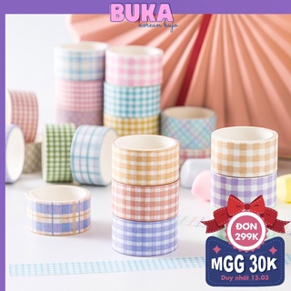 Washi tape kẻ caro Agugu - Hộp 4 cuộn băng dính washi kẻ caro nhiều màu 2cm trang trí sổ