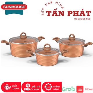 BỘ NỒI CHỐNG DÍNH CERAMIC ĐÁY TỪ SUNHOUSE SHG2003MCB 18-20-24CM DÙNG TRÊN MỌI LOẠI BẾP