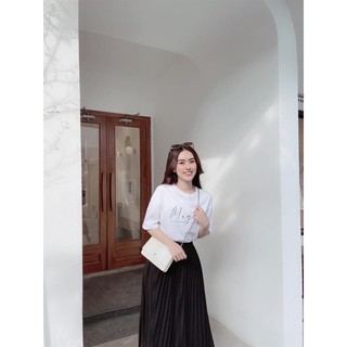 ❤️ Set áo thun chữ kí mix chân váy xếp ly
