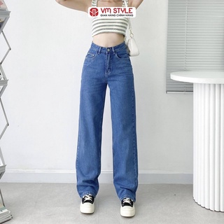 Quần jean nữ ống rộng trơn VM STYLE cạp cao suông lai thường (không co giãn) ulzzang Hàn Quốc 22QJR03AS0405