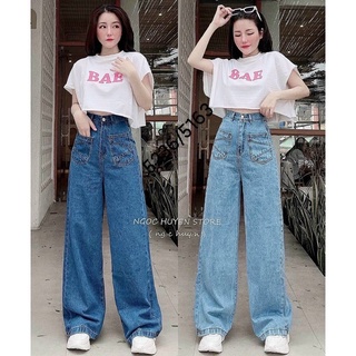 Quần baggy jeans, quần bò jean baggy ống rộng lưng cao màu xanh mã 5163