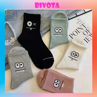 Set 5 đôi tất cổ cao Bivota vớ nữ cổ cao in hình đôi mắt xinh xắn T27
