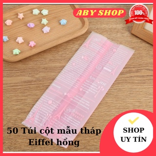 Túi cột mẫu tháp Eiffel hồng ⚡ MẪU MỚI ⚡ 50 chiếc túi cột đựng bánh nhỏ nhắn xinh xắn