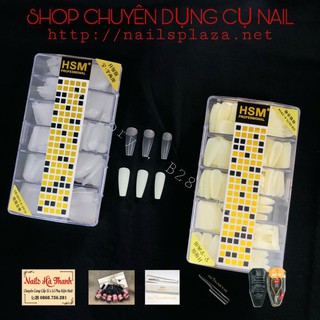 Móng Úp HSM Nhám Sẵn, Hộp 500 Móng Đủ Size Phom Thang Chuẩn Dáng Chính Hãng