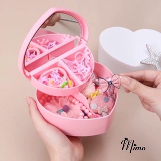 Hộp đựng trang sức mini nhiều ngăn có gương soi 2 tầng hình trái tim, đựng phụ kiện tóc, đồ dùng văn phòng phẩm...