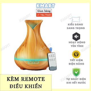 Máy Xông Tinh Dầu Hoa Tulip Vân Gỗ Cao Cấp 550ml Tích Hợp Remote Điều Khiển