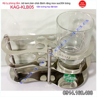 Kệ bàn chải kem đánh răng inox 304 KAG-KLB05+ Ly thủy tinh trọn bộ mẫu mới tiện dụng sử dụng tốt