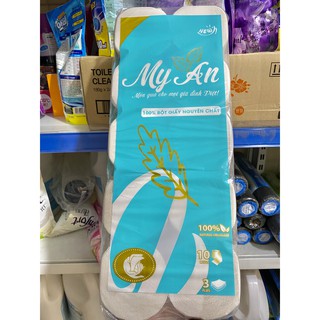Bịch 10 cuộn giấy vệ sinh My An không lõi 3 lớp bột giấy nguyên chất 100%