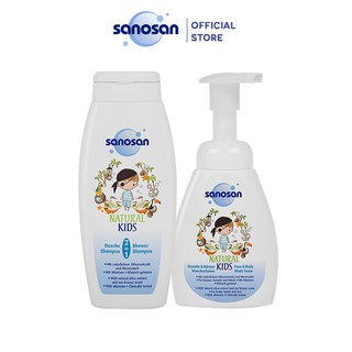 Combo Sữa tắm gội dưỡng ẩm Hương dừa 250ml và Sữa tắm rửa mặt tạo bọt Sanosan hương Dừa 250ml