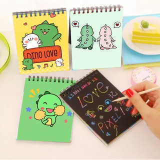 Sổ cào vẽ khủng long giấy đen SC12 14cm *10 cm sổ cào cute dễ thương