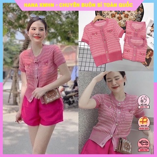 [ÁO CARDIGAN] Cadigan Nữ, Áo Dệt Kim Ngắn Tay Len Mỏng Màu Hồng Siêu Sang Chảnh
