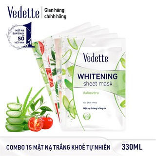 COMBO 15 MẶT NẠ GIẤY TRẮNG HỒNG TỰ NHIÊN 22ml VEDETTE - 05 LOẠI x 3 - TPMY060