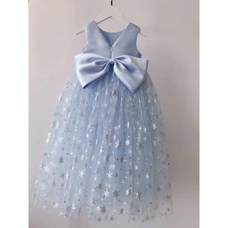 Váy bé gái công chúa xanh nơ sau 3 lớp bồng bềnh