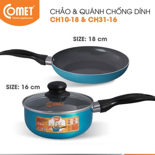 Combo chảo và quánh chống dính Ceramic an toàn Comet CH10-18 &amp; CH31-16