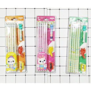 Bộ 10 bút chì gấu kèm nắp bút, gọt bút chì, tay cầm bộ bút chì dễ thương BCG20