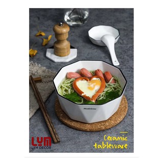 (SẴN) Bát tô 18cm và 21cm sứ kim cương trắng phong cách Bắc Âu - Tô canh sứ trắng cao cấp xuất khẩu