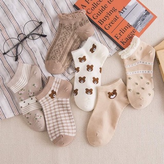 TẤT VỚ NGẮN NỮ FREESHIPTẤT VỚ NGẮN BÈO NỮ IN HÌNH GẤU NÂU  PHONG CÁCH VINTAGE HÀN QUỐC